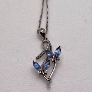AOBOCO delicate silver Diver necklace with blue butterflies.